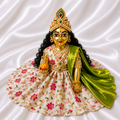 Handmade White Floral Laddu Gopal Dress with Green Satin Dupatta | Designer Bal Gopal Poshak