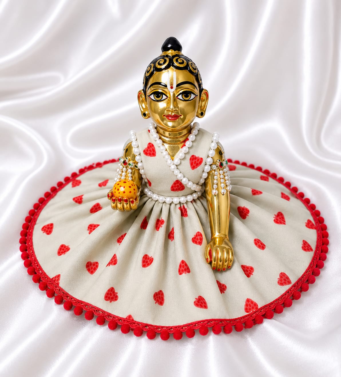 Handmade White Laddu Gopal Dress with Red Hearts | Designer Bal Gopal Poshak for Krishna Ji