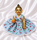 Premium Sky Blue Floral Laddu Gopal Dress with Pom-Pom Lace | Handmade Krishna Ji Poshak for Bal Gopal