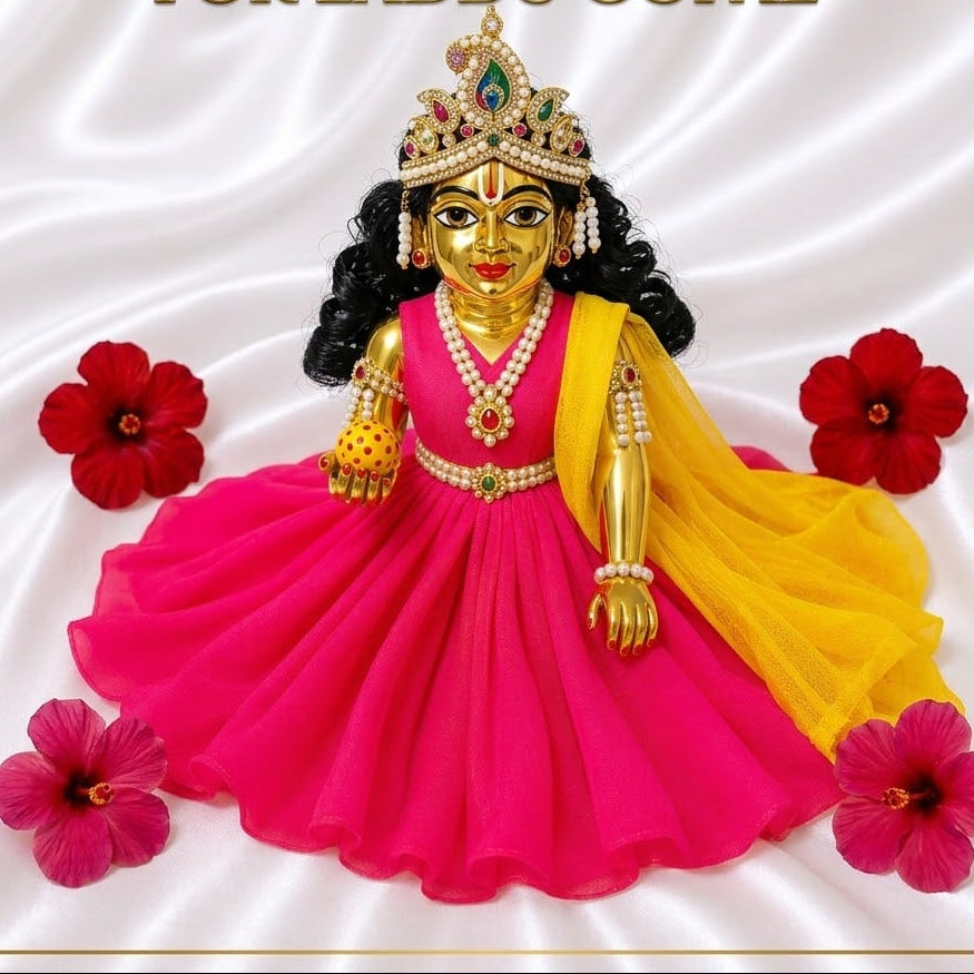 Handmade Pink & Yellow Laddu Gopal Dress with Dupatta | Designer Bal Gopal Poshak for Krishna Ji