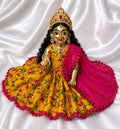 Laddu Gopal Summer Dress – Yellow Floral Poshak with Pink Dupatta | Handmade Thakur Ji Vastra