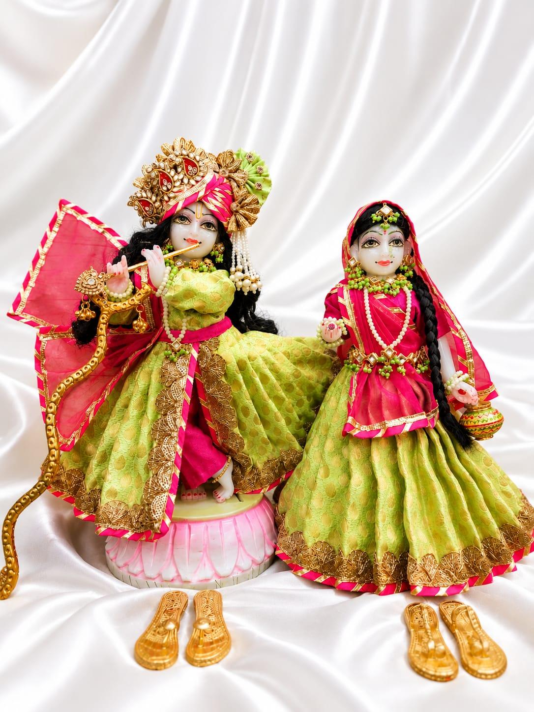 Designer Green & Pink Radha Krishna Poshak Set | Handmade Divine Dress for Idol | Krishna Ethnic