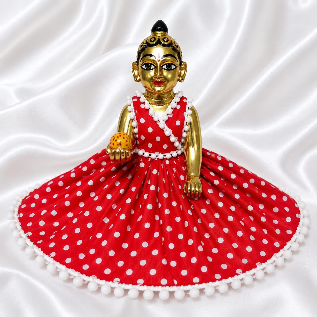 Red Polka Dot Summer Dress for Laddu Gopal | Soft Cotton Poshak for laddu Gopal