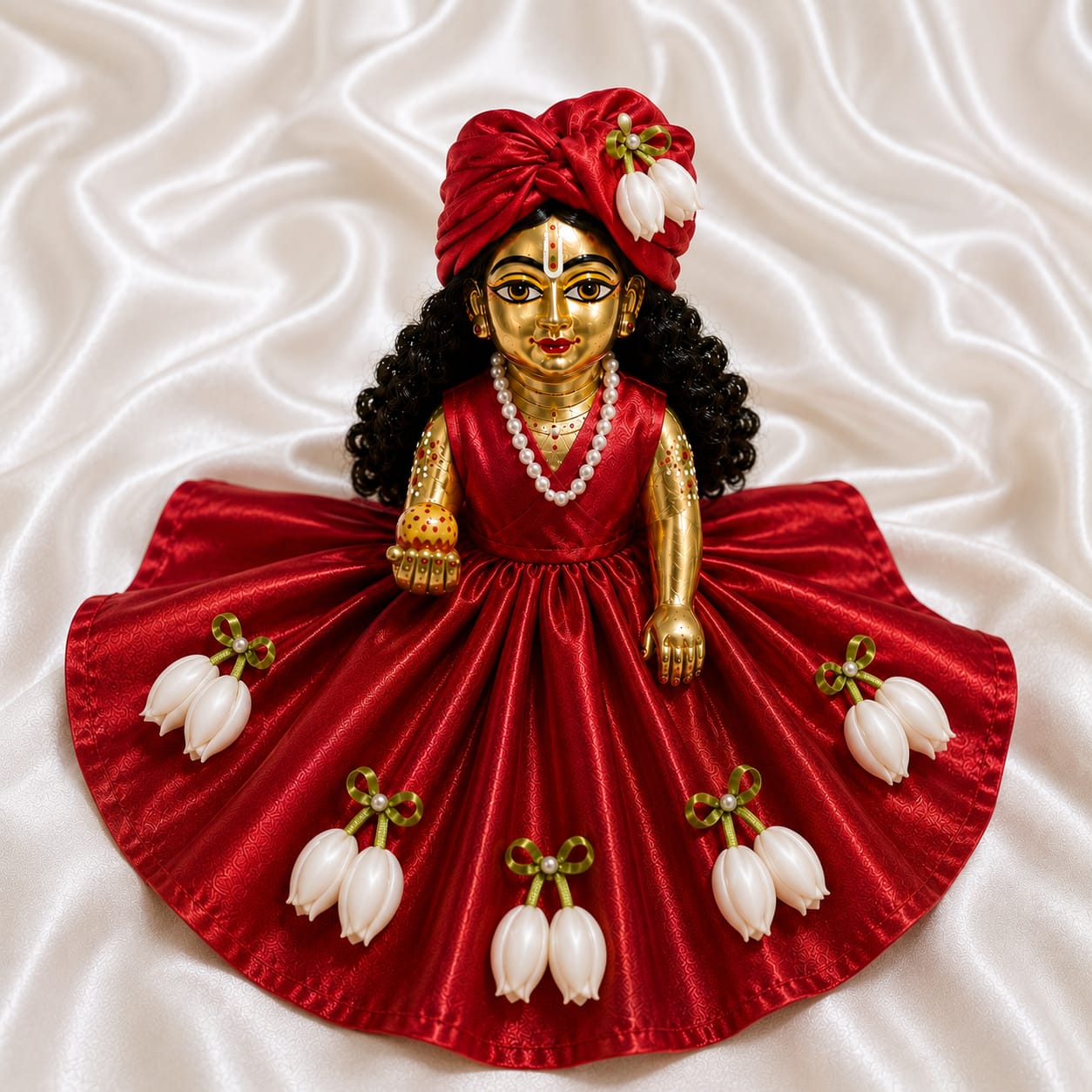 Handcrafted Red Tulip Laddu Gopal Dress | Premium Designer Kanha Poshak for Bal Gopal