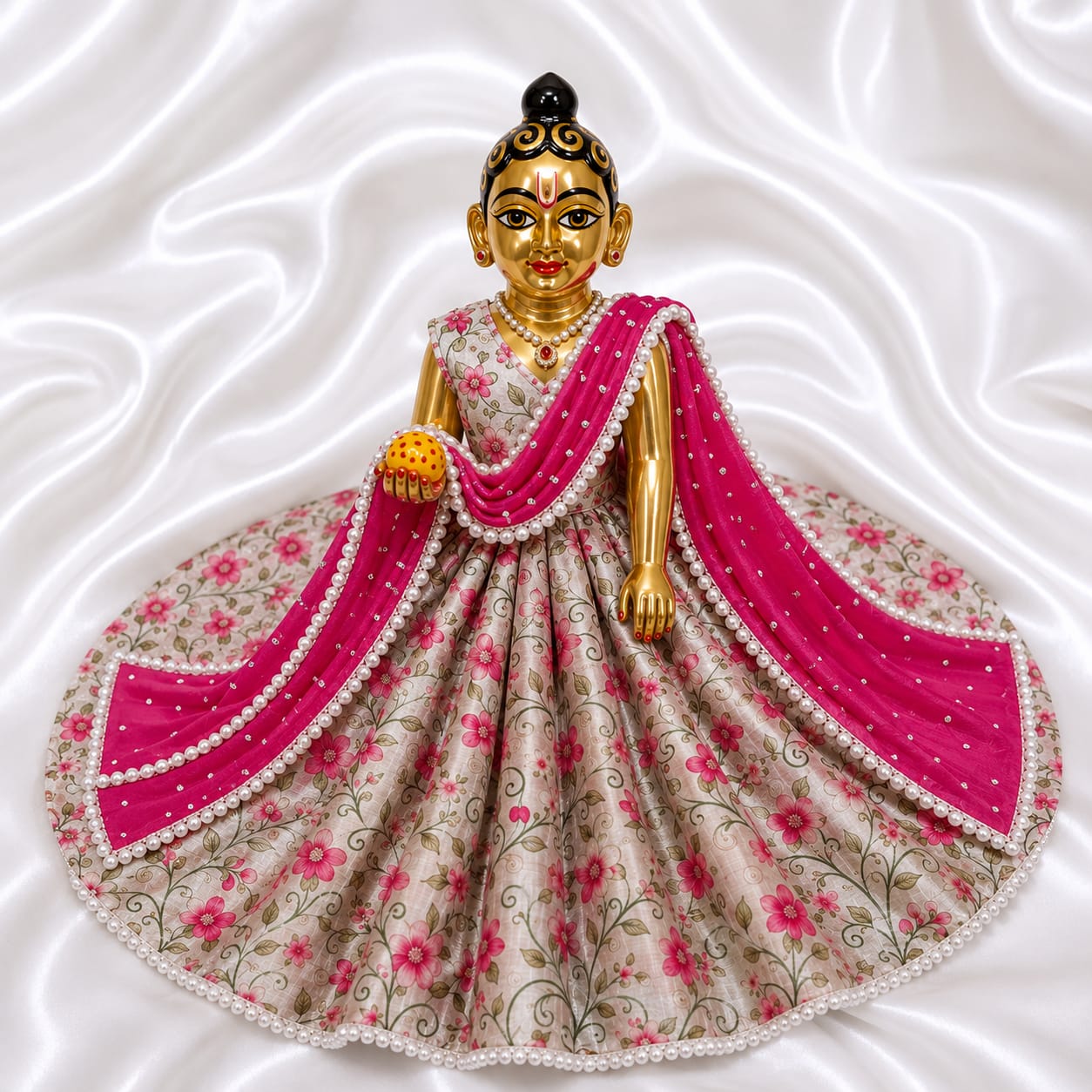 Pink Floral Laddu Gopal Dress with Dupatta | Premium Krishna Poshak