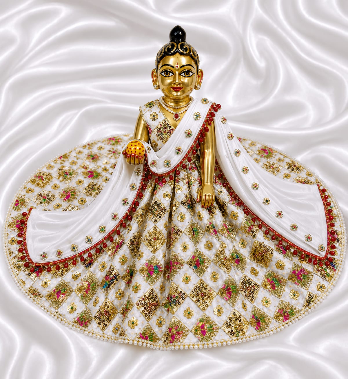 White Floral Laddu Gopal Dress with Dupatta | Premium Krishna Poshak