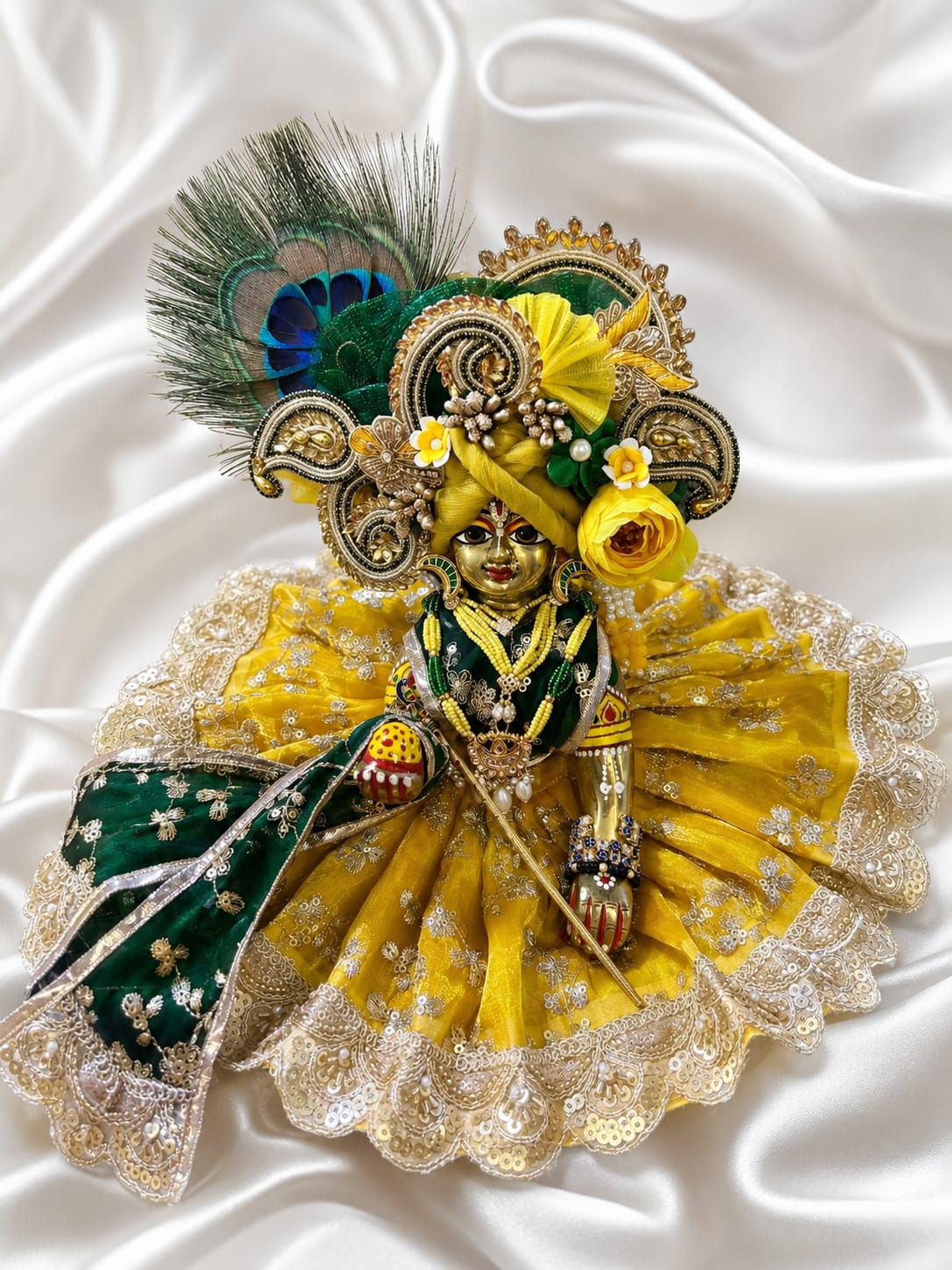 Janmasthami special mustard yellow green dress for laddu gopal with pagdi
