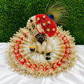 white and red combo heavy dress for laddu gopal with pagdi