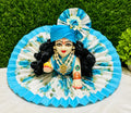 pink and blue combo dress for ladu gopal with pagdi