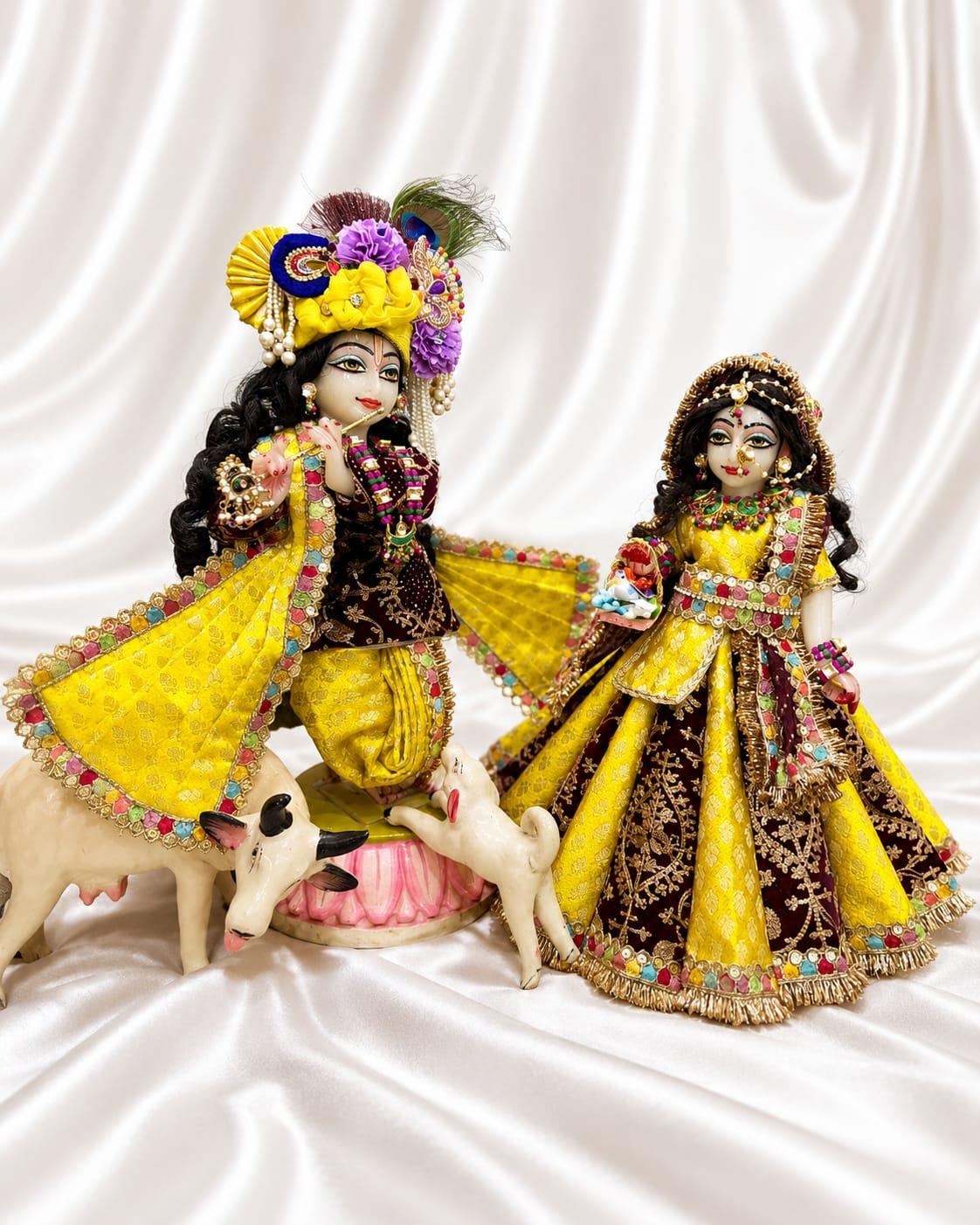 Designer Yellow Radha Krishna Dress (Poshak) for Idols | Premium Handmade Vastra | Krishna Ethnic