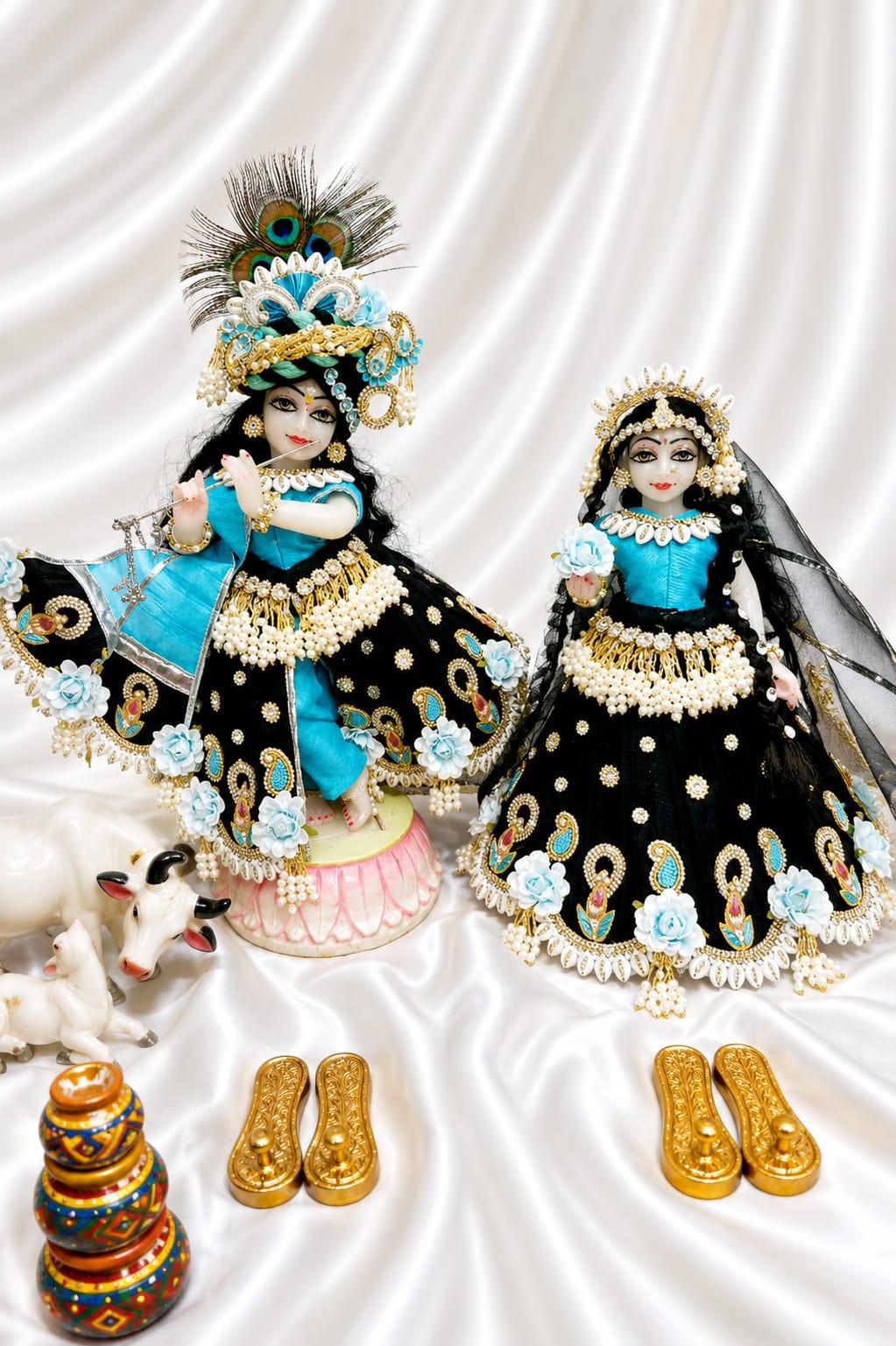 Radhakrishna beautiful poshak , a combination of blue and black poshak for yugal jodi