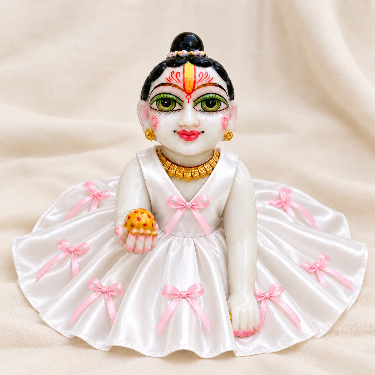 Bow dress in premium satin fabric for laddu gopal
